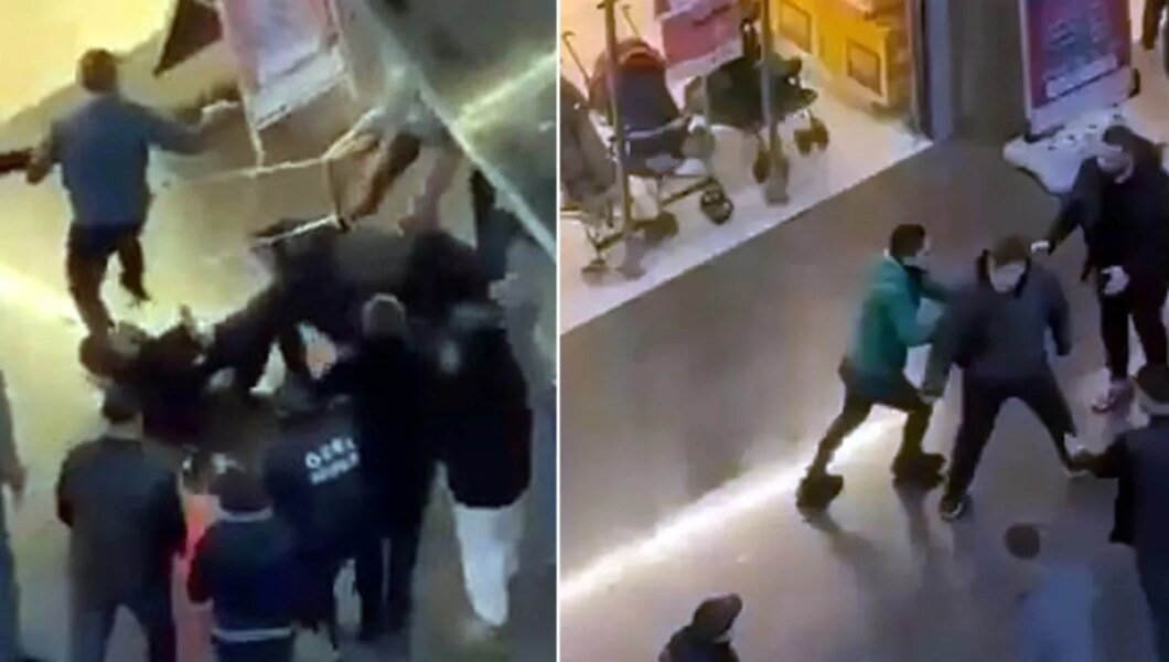 AVM’de güvenlik görevlileri ile iki kişi arasında kavga! Tekme, yumruk, sandalye ve cop havada uçuştu