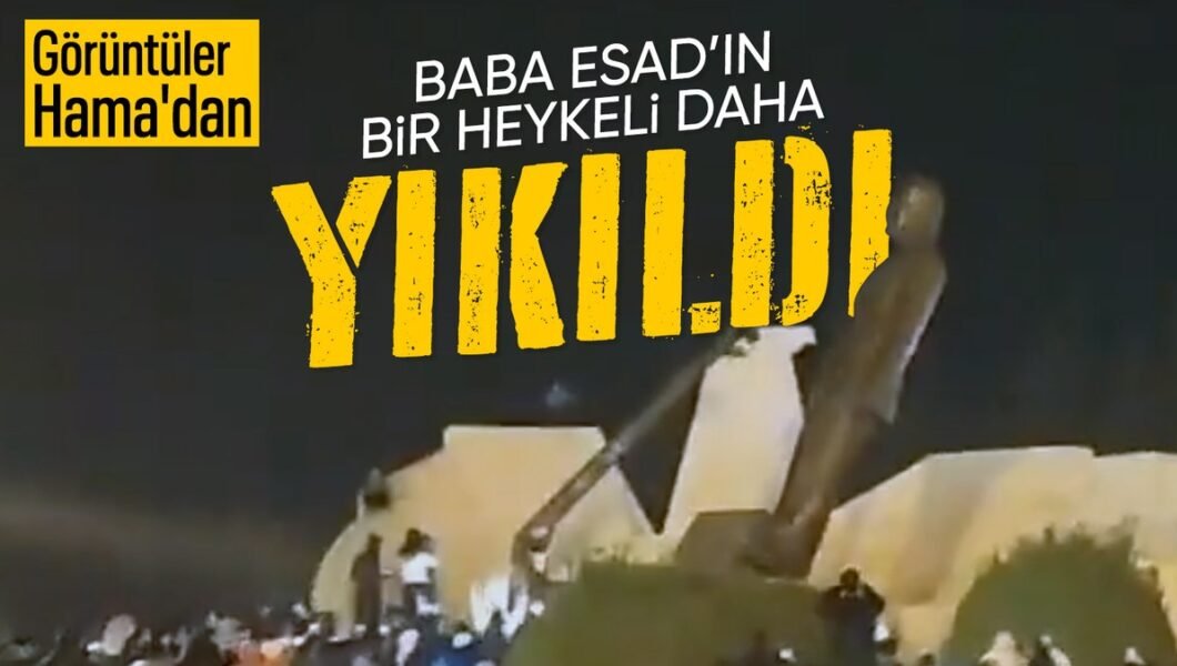 Hama’ya giren muhaliflerin ilk icraatı: Hafız Esad heykeli yıkıldı