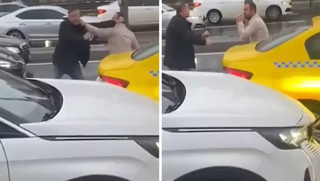 İki boksör trafikte kavgaya tutuştu, ortaya garip görüntüler çıktı