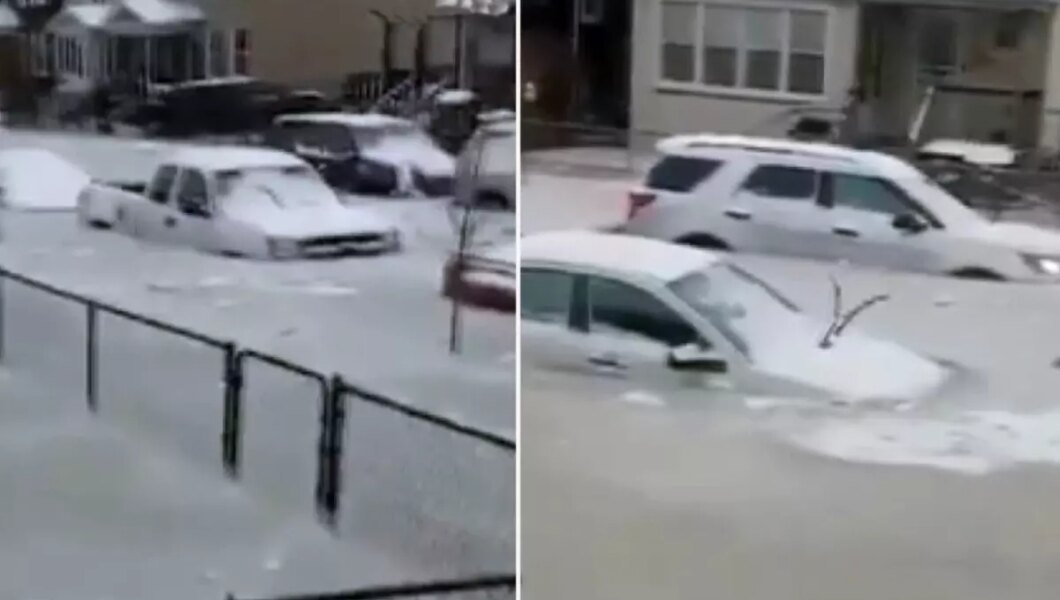 Detroit’te yüzyıllık su borusu patladı, araçlar donan suyun içinde kaldı